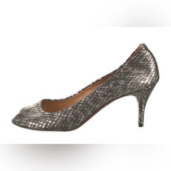 Lanvin vintage gray leather animal print open toed pump, size 6.5 - Picture 2 of 3